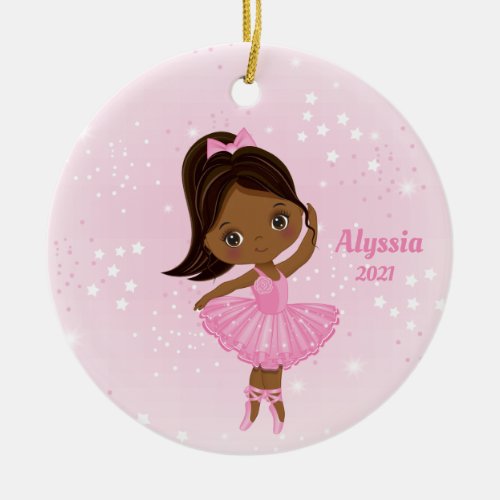 Little African American Ballerina Round Ornament 