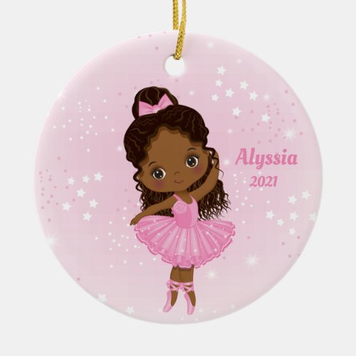 Little African American Ballerina Round Ornament 