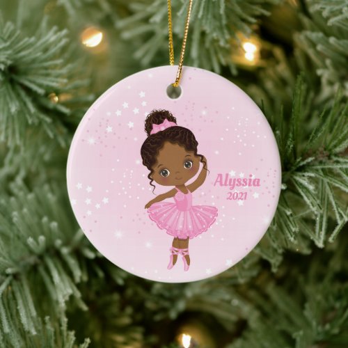 Little African American Ballerina Round Ornament 