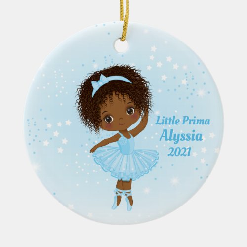 Little African American Ballerina Round Ornament 