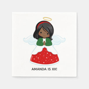Little African American Girl Christmas Birthday Napkins