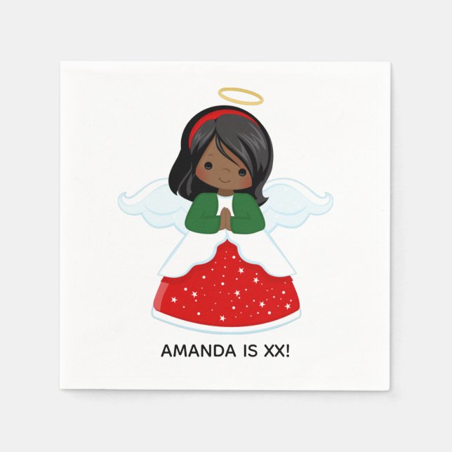 Little African American Girl Christmas Birthday Napkins (Front)