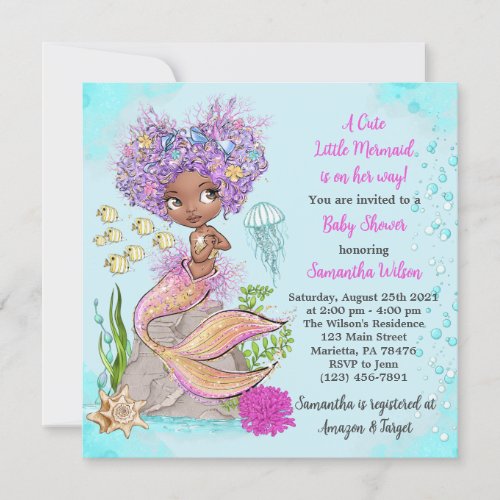 Little African Mermaid Baby Shower Invitation