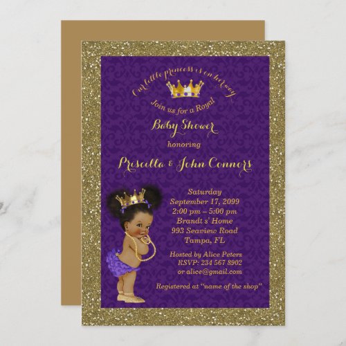 Little Afro Princess Baby Shower Invitationpurple Invitation