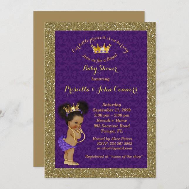 Little Afro Princess Baby Shower Invitation,purple Invitation (Front/Back)