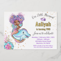 Little Afroamerican Mermaid Birthday Real Foil Invitation