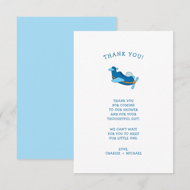 Little Airplane baby shower thank you note (Front/Back)