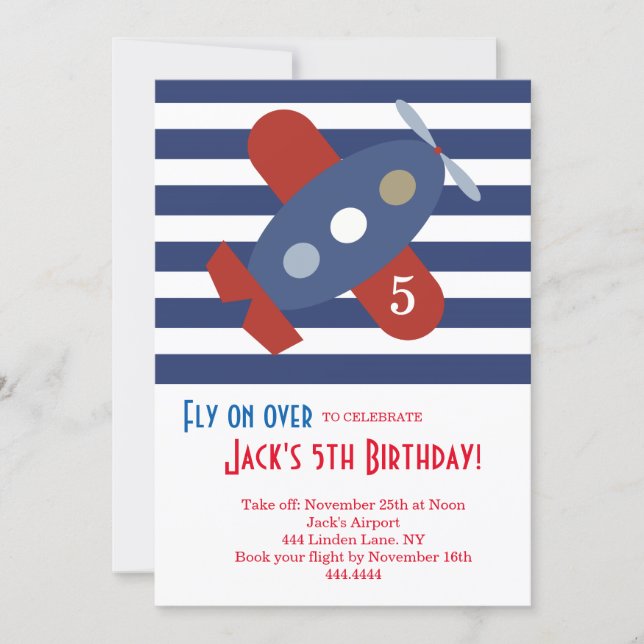 Little Airplane Birthday Party Invitation (Front)