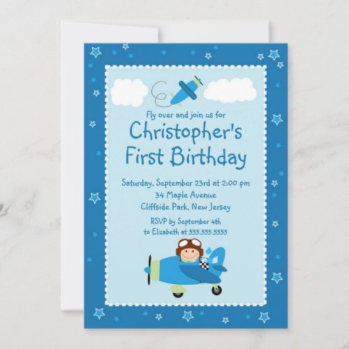 Little Airplane Pilot Birthday Party Invitations