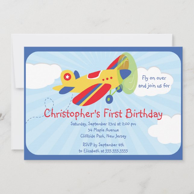 Little Airplane Pilot Birthday Party Invitations (Front)