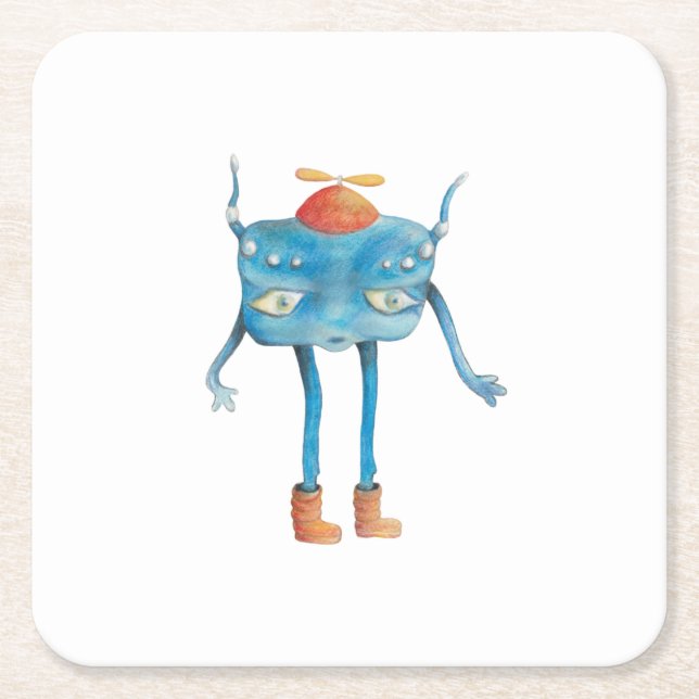 Little Alien Pi  Square Paper Coaster (Front)