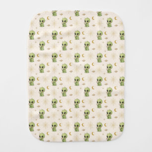 Little Alien Smells Flower for First Time Baby Burp Cloth