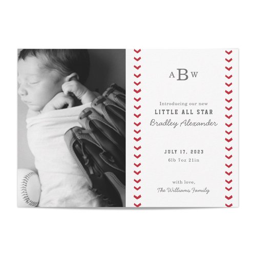 Little All Star Baseball Baby Birth Announcement