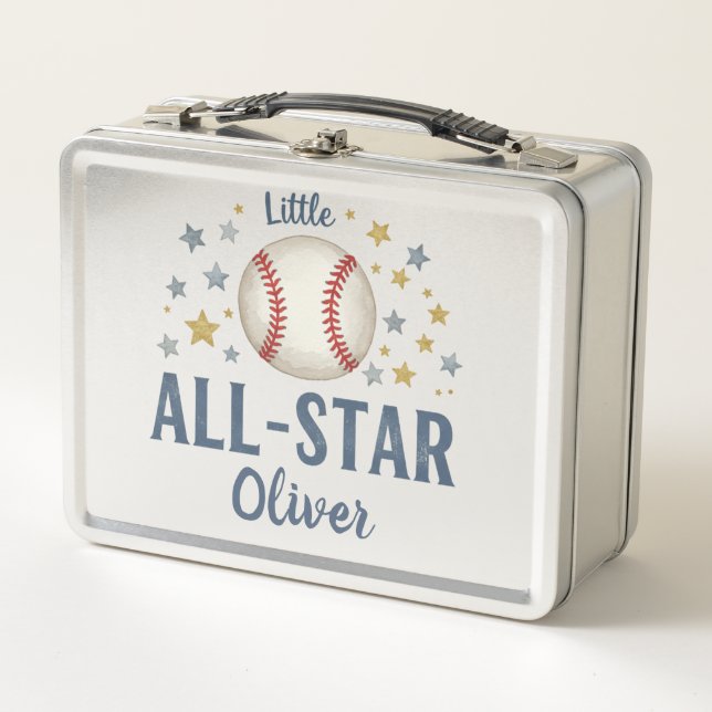 Little All-Star Baseball with Stars Metal Lunch Box (Front)