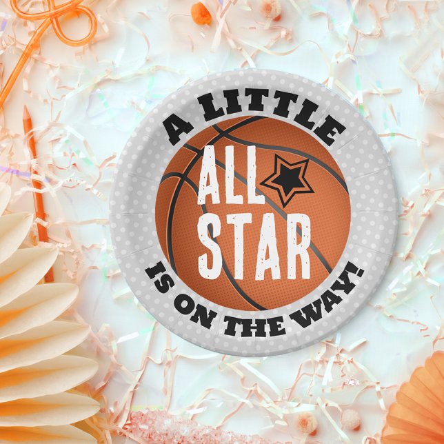 Little All Star on the Way Basketball Baby Shower Paper Plates (Basketball Baby Shower Plates)
