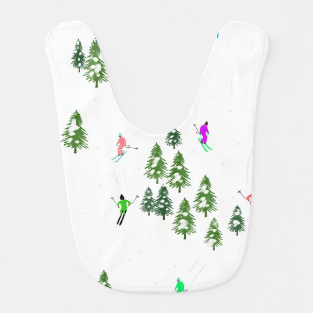 Little Alpine Skier Skiing Illustration Baby Bib (Front)