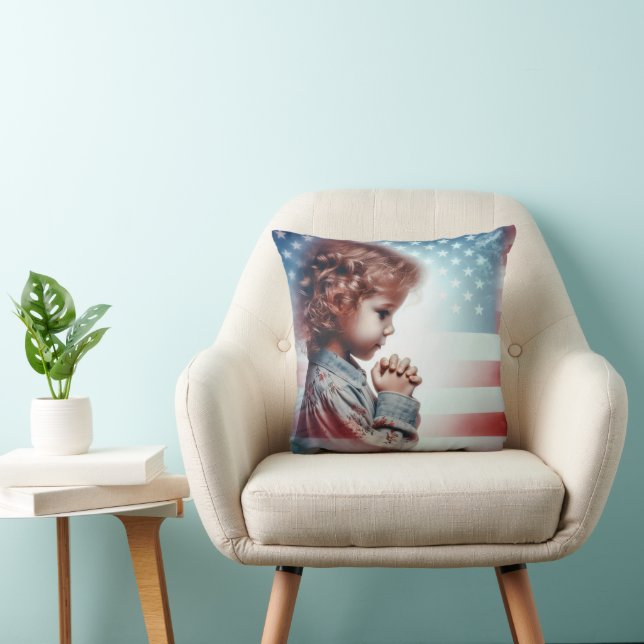 Little American Girl Praying Throw Pillow (Chair)