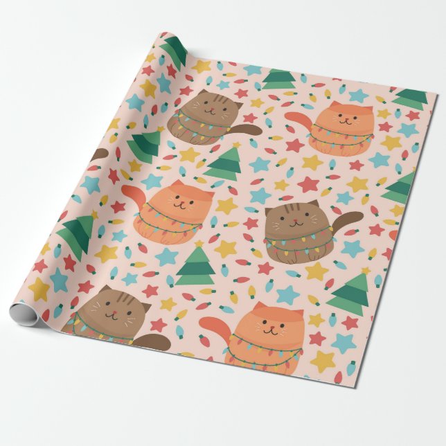 Little and cute Christmas Kitten Wrapping Paper (Unrolled)