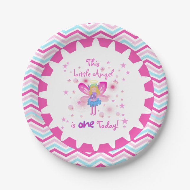 Little Angel 1st Birthday Paper Plates (Front)