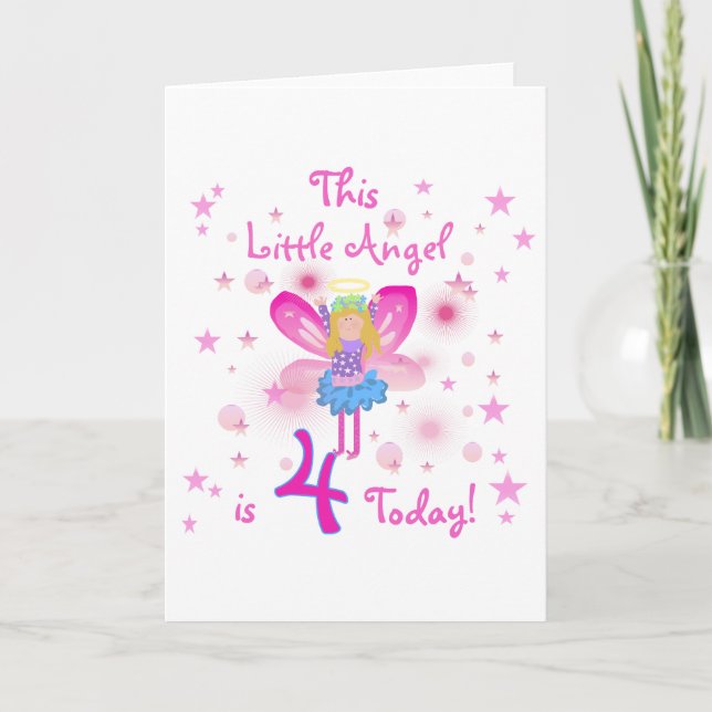 Little Angel 4th Birthday T-shirts and Gifts Card (Front)