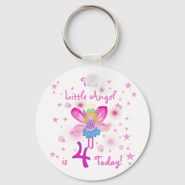 Little Angel 4th Birthday T-shirts and Gifts Keychain (Front)