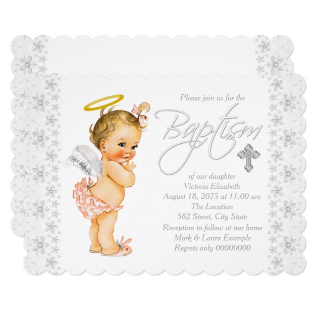 Little Angel Baby Girl Baptism Invitation