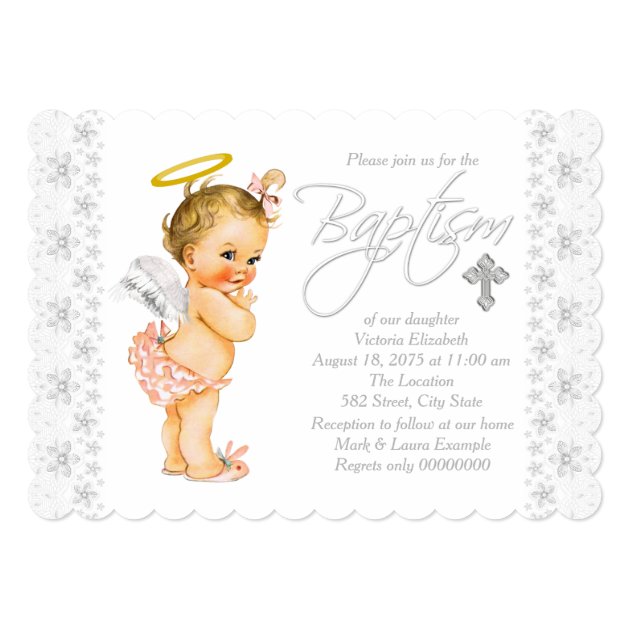 Little Angel Baby Girl Baptism Invitation