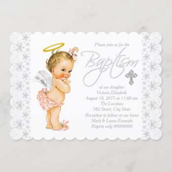 Little Angel Baby Girl Baptism Invitation by The_Vintage_Boutique at Zazzle