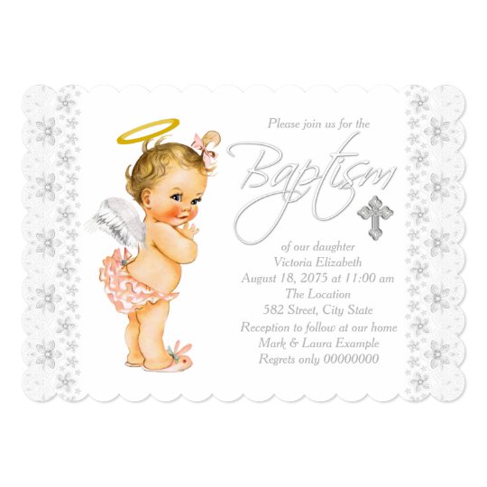 little angel baby girl baptism invitation zazzle com