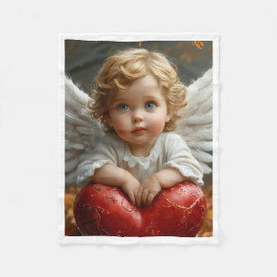 Little Angel Baby with Wings and Red Heart Fleece Blanket