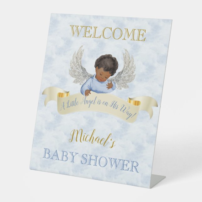 Little Angel Blue Wings Table Welcome Pedestal Sig Pedestal Sign (Front)