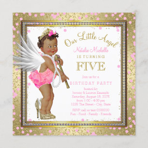 Little Angel Ethnic Girls 5th Birthday Party Invitation