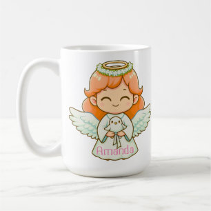 Little angel girl and bird coffee mug