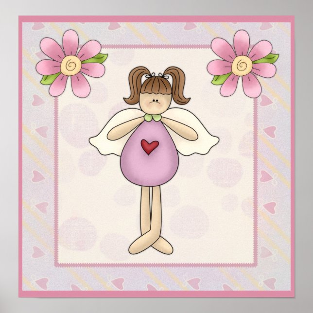 Little Angel Girl with Pink Flowers Poster (Front)
