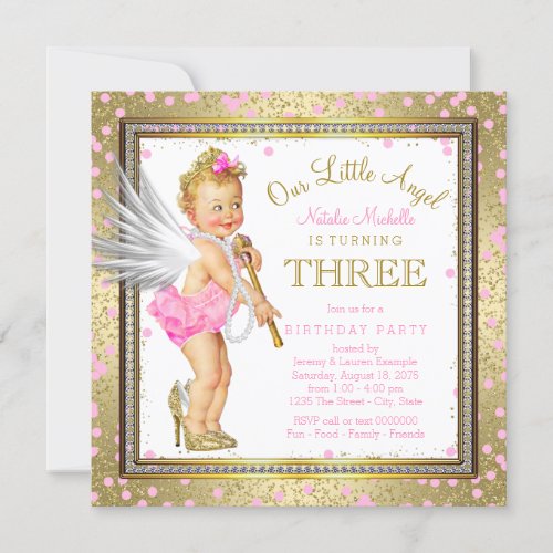 Little Angel Girls 3rd Birthday Party Invitation