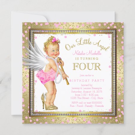 Little Angel Girls 4th Birthday Party Invitation
