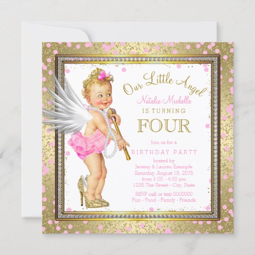 Little Angel Girls 4th Birthday Party Invitation