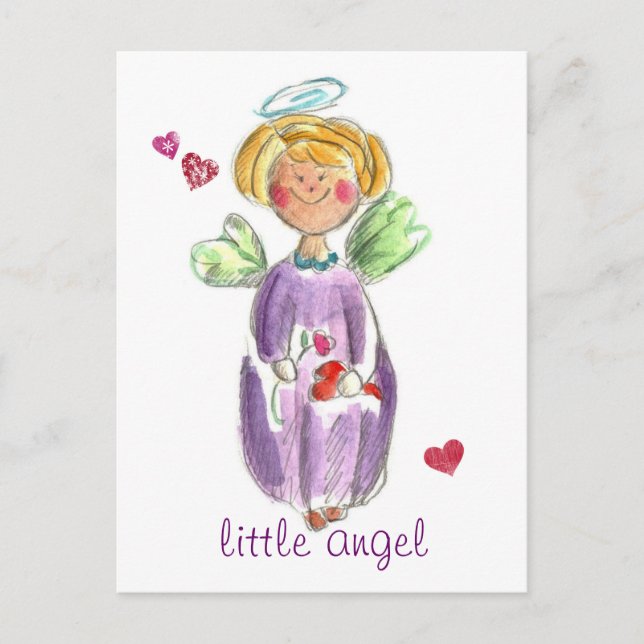 Little Angel Hearts and Love Postcard (Front)