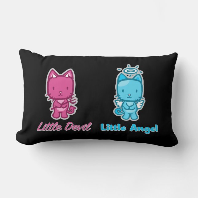 Little Angel, Little Devil Cartoon Kitty Cat Lumbar Pillow (Front)