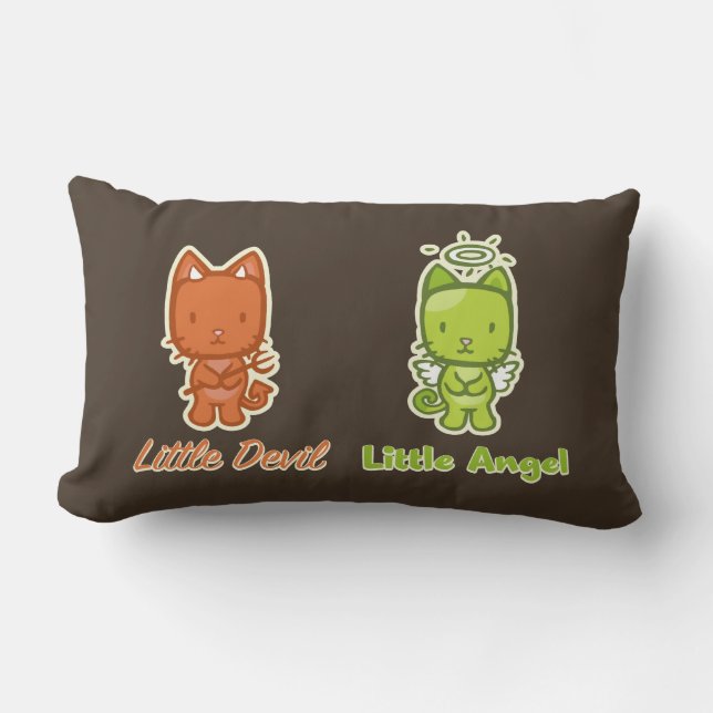 Little Angel, Little Devil Cartoon Kitty Cat Lumbar Pillow (Front)