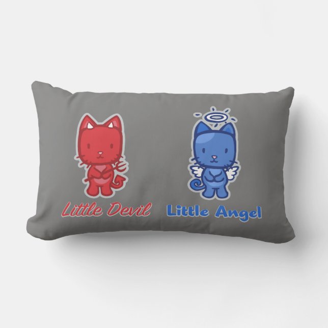 Little Angel, Little Devil Cartoon Kitty Cat Lumbar Pillow (Front)