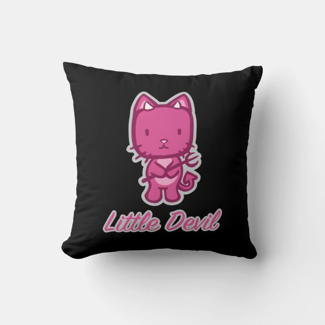Little Angel, Little Devil Kitty Cat Reversible Throw Pillow (Front)