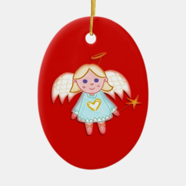 Little Angel on Red Ceramic Ornament (Front)