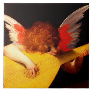 LITTLE ANGEL PLAYING LUTE Music Making Cherub Ceramic Tile