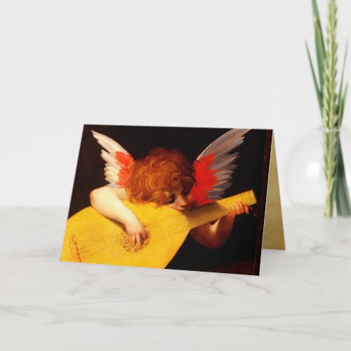 LITTLE ANGEL PLAYING LUTE  Music Making Cherub Holiday Card