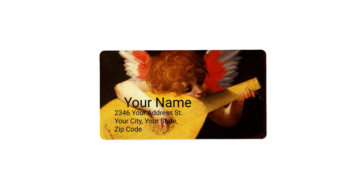 Little Angel Playing Lute Music Making Cherub Label