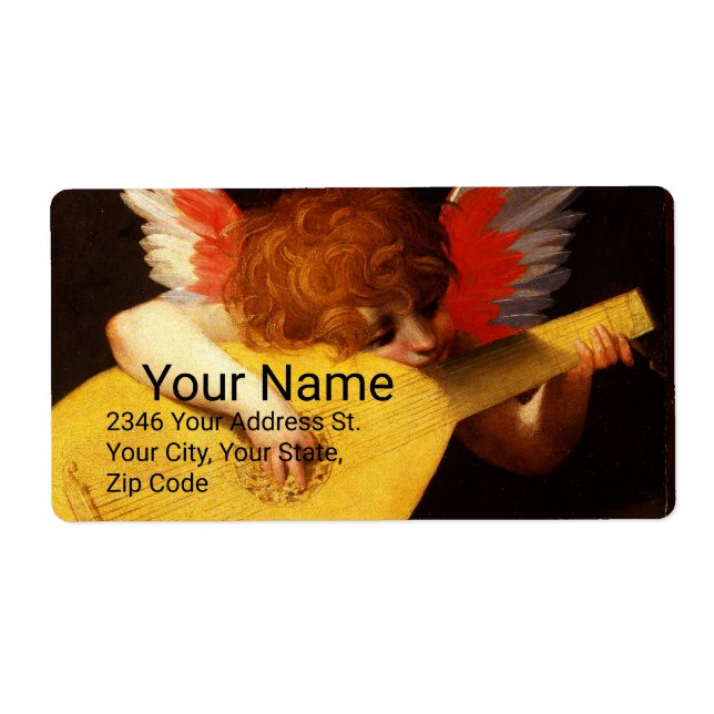 LITTLE ANGEL PLAYING LUTE  Music Making Cherub Label (Front)