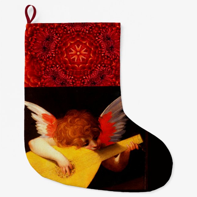 LITTLE ANGEL PLAYING LUTE Music Making Cherub Large Christmas Stocking (Front)