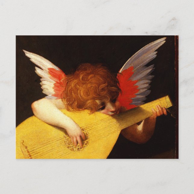 LITTLE ANGEL PLAYING LUTE  Music Making Cherub Postcard (Front)