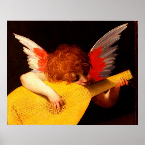 LITTLE ANGEL PLAYING LUTE Music Making Cherub Poster